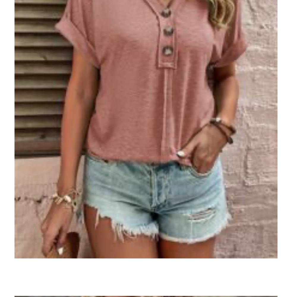 SHEIN Pink Buttoned Polo Blouse with Cap Sleeves